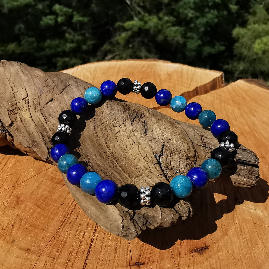 Edelstein Armband KRAFT, WAHRHEIT & SCHUTZ Lapislazuli Apatit Schwarzer Turmalin S925 8mm