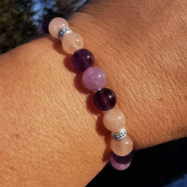 Edelstein Armband LIEBE VOLL & INNERER FRIEDEN Amethyst Morganit S925 8mm