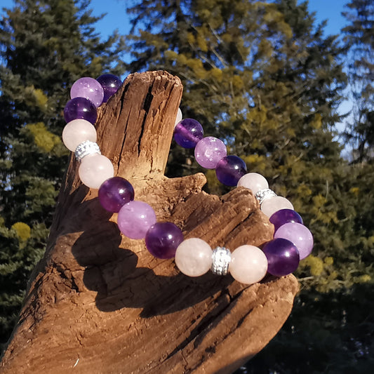 Heilstein Armband LIEBE VOLL & INNERER FRIEDEN Amethyst Morganit S925 8mm