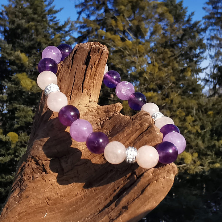 Edelstein Armband LIEBE VOLL & INNERER FRIEDEN Amethyst Morganit S925 8mm