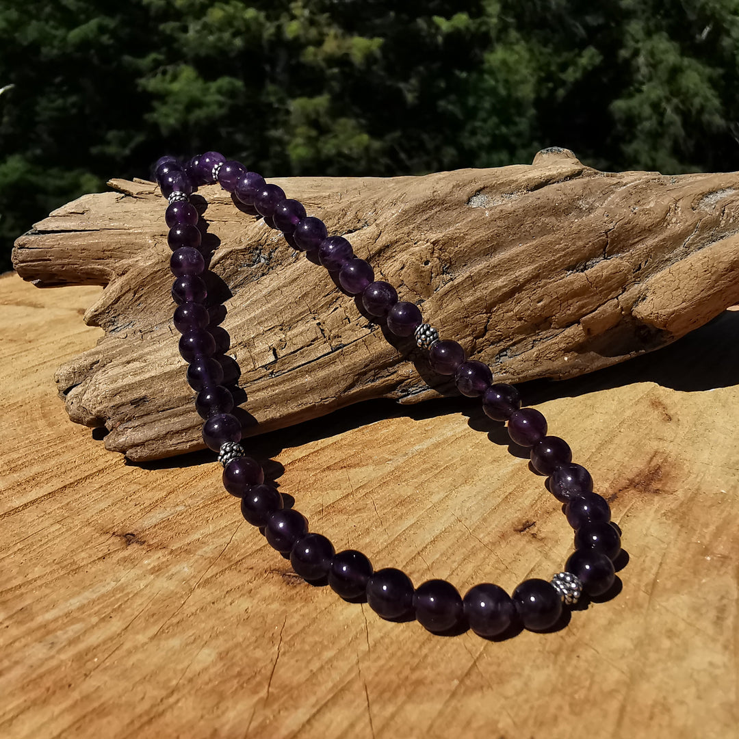 Heilsteinkette TRANSFORMATION mit Amethyst 6mm Kugeln S925