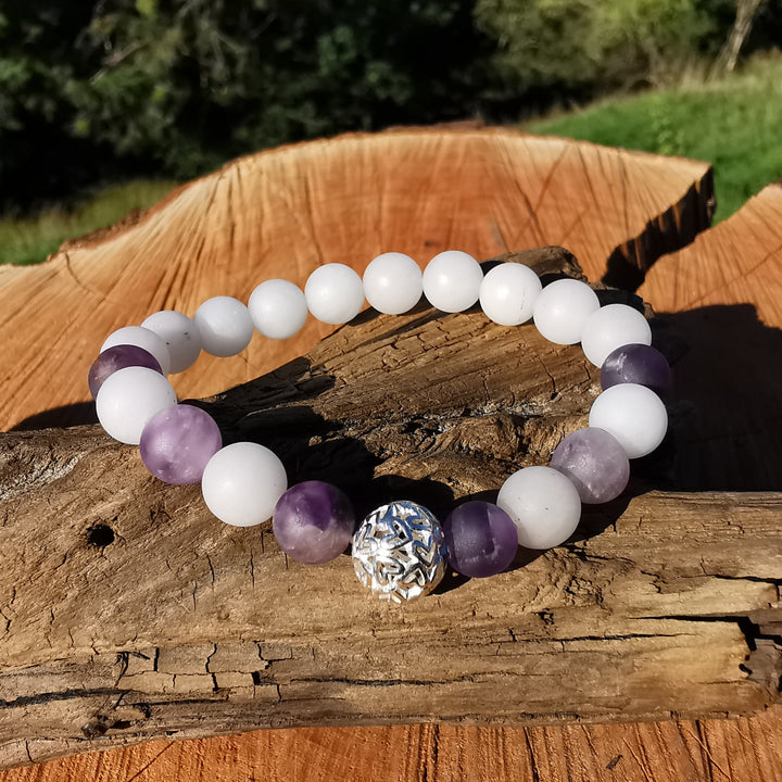 Edelstein Armband HARMONIE & INNERER FRIEDEN Amethyst Rosenquarz S925 Herzenskugel 8mm