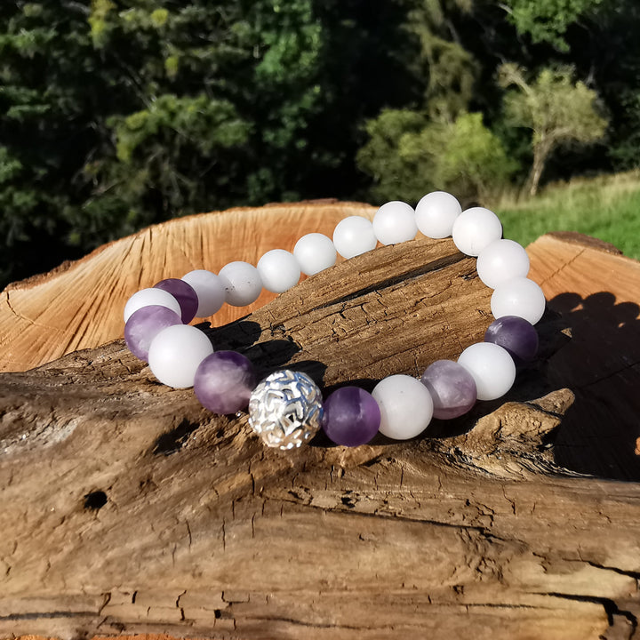 Edelstein Armband HARMONIE & INNERER FRIEDEN Amethyst Rosenquarz S925 Herzenskugel 8mm
