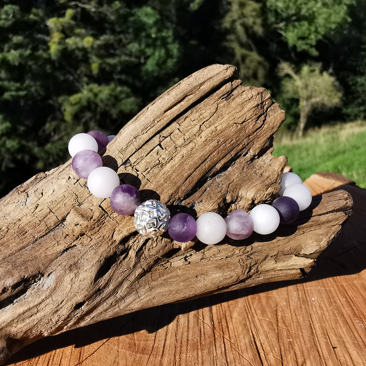 Edelstein Armband HARMONIE & INNERER FRIEDEN Amethyst Rosenquarz S925 Herzenskugel 8mm