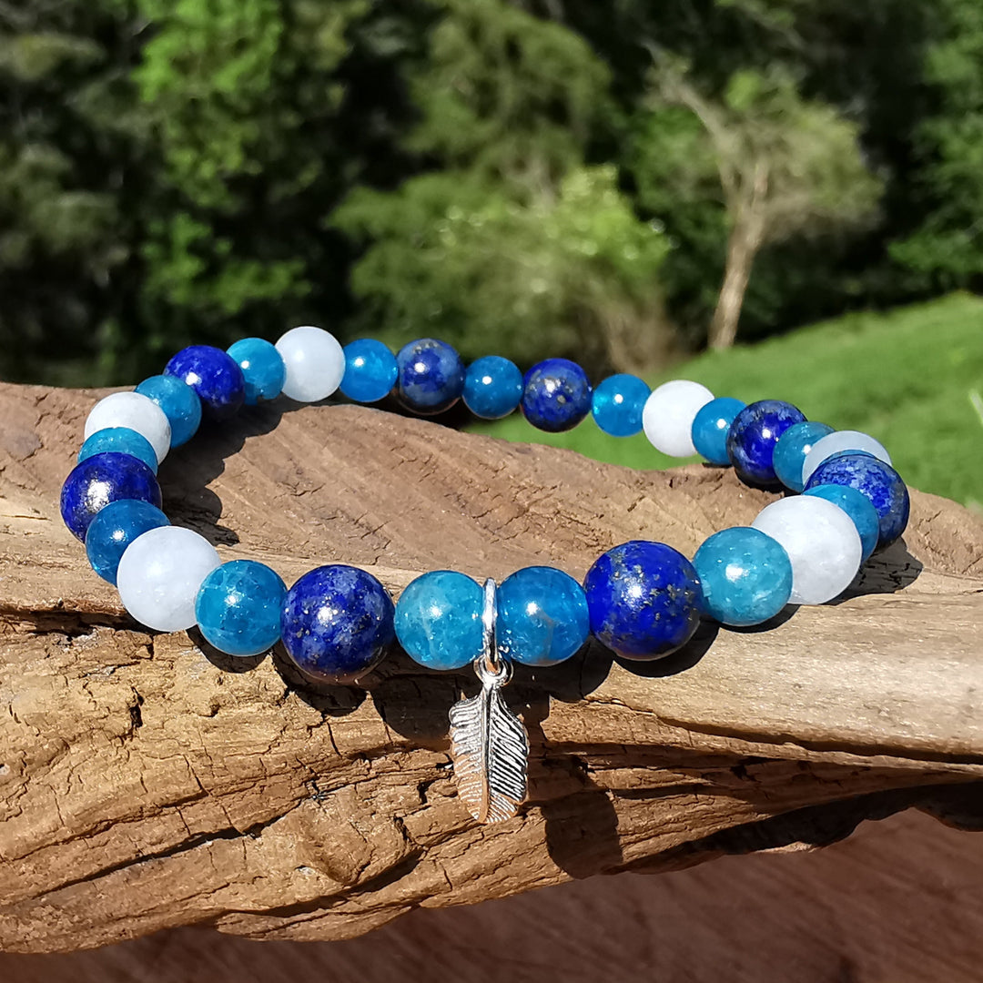 Edelstein Armband SELBST VERTRAUEN Apatit Aquamarin Lapislazuli Feder 6mm