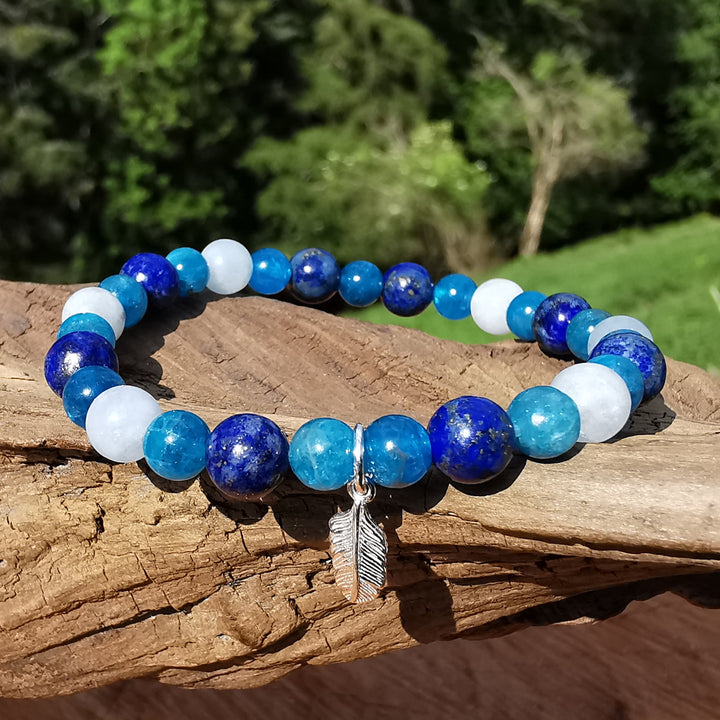 Edelstein Armband SELBST VERTRAUEN Apatit Aquamarin Lapislazuli Feder 6mm