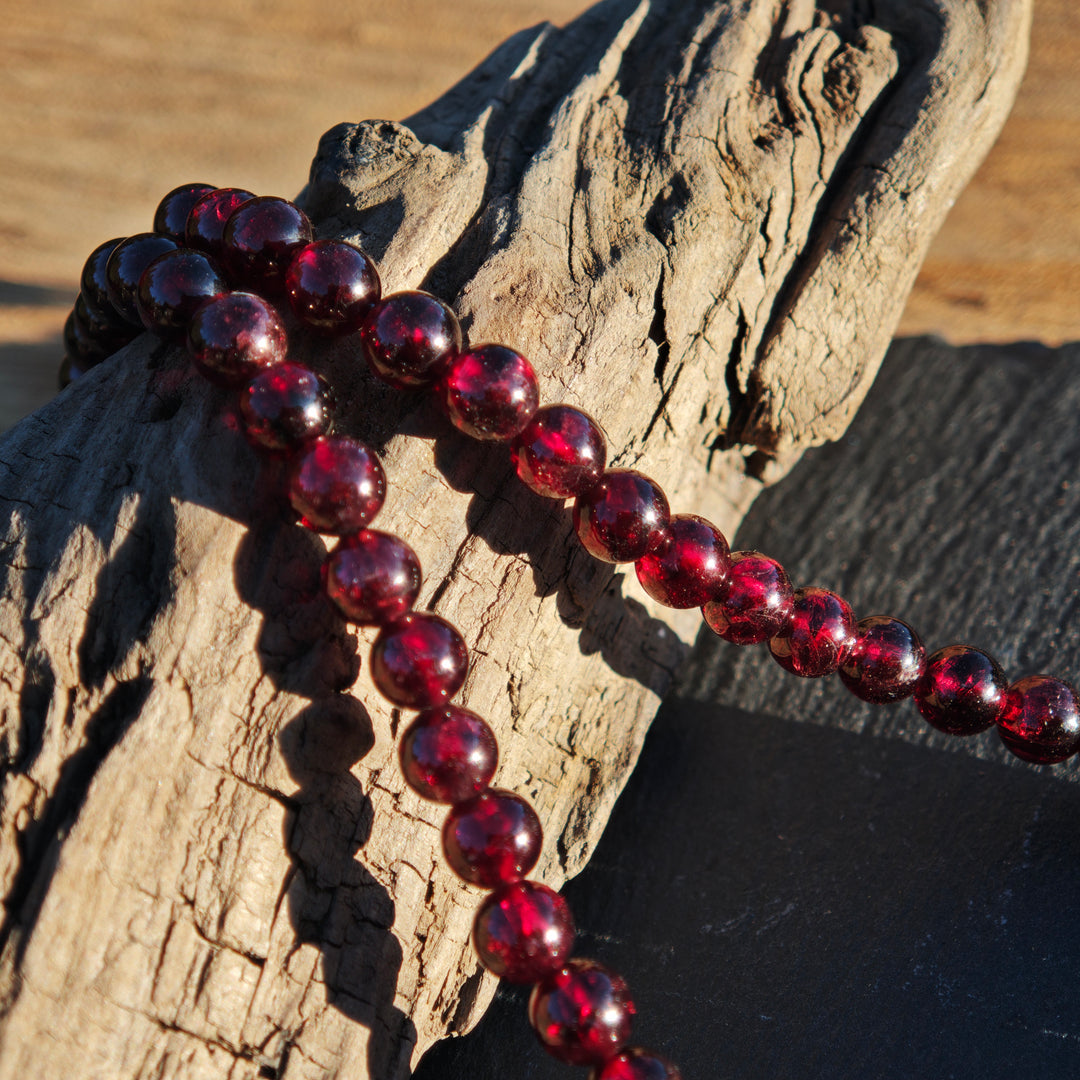 Edelsteinkette WIDERSTANDS- & LICHTKRAFT Granat Red Healer Erdbeerquarz 6mm Kugel S925
