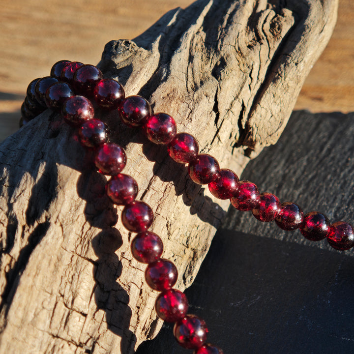 Edelsteinkette WIDERSTANDS- & LICHTKRAFT Granat Red Healer Erdbeerquarz 6mm Kugel S925