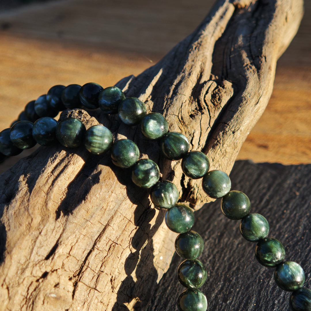 Edelsteinkette SEELENWACHSTUM Seraphinit 6mm Kugel S925