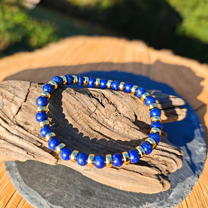 Edelstein Armband INTUITION & WAHRHEIT Lapislazuli 6mm S925vergoldet