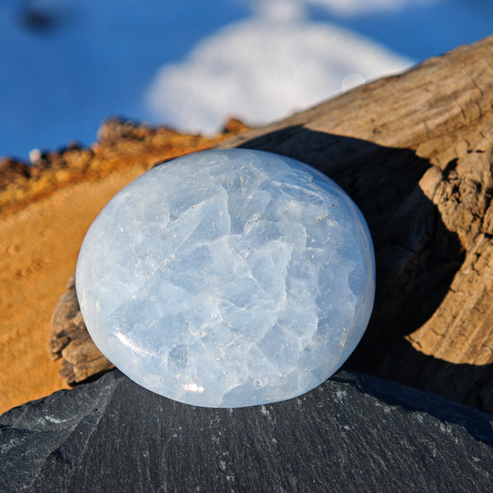 Calcit blau (Entwicklung-Standhaftigkeit) Handschmeichler 4 zur Auswahl
