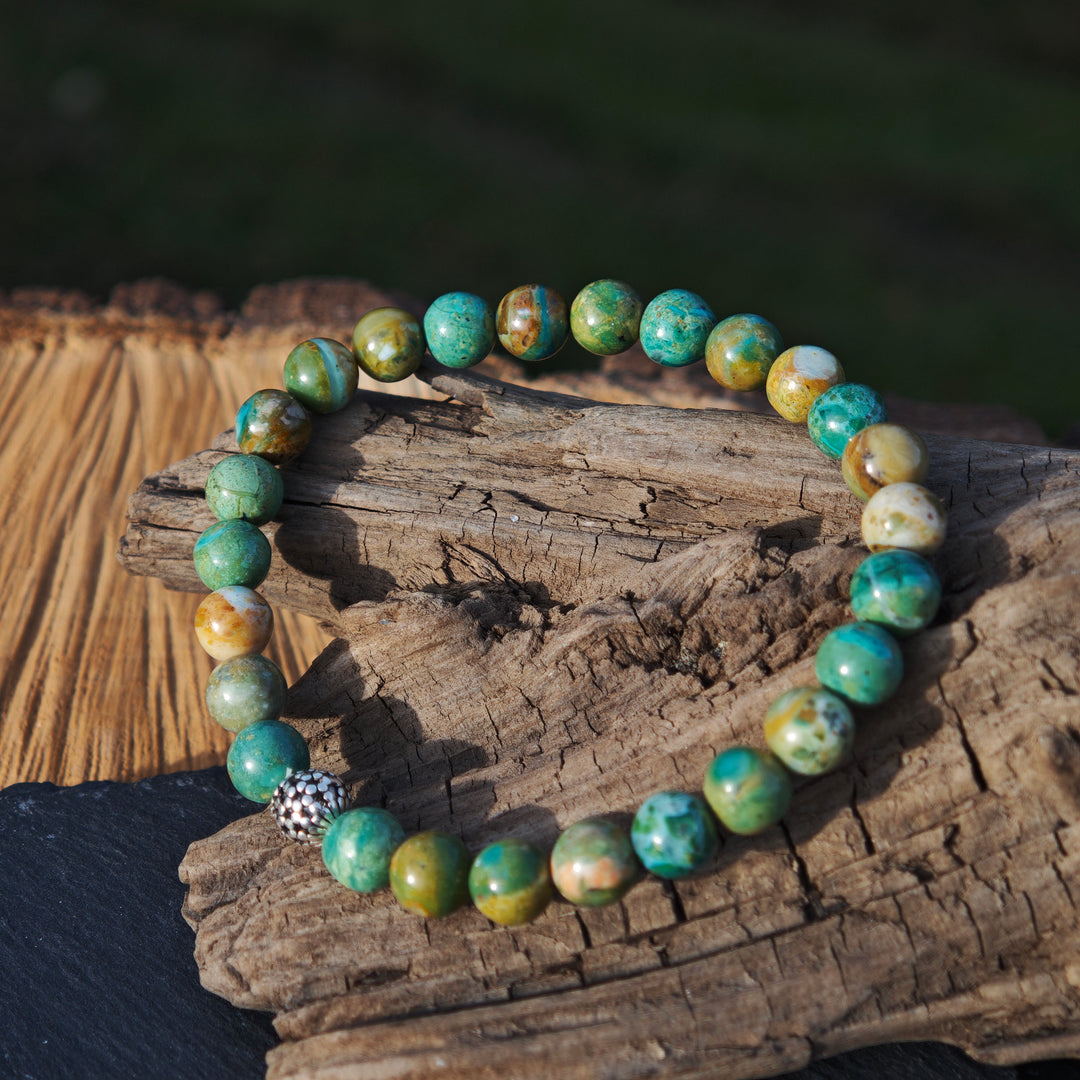 Edelstein Armband EMOTIONALE KLARHEIT Atacama Opal Kugel S925 6mm