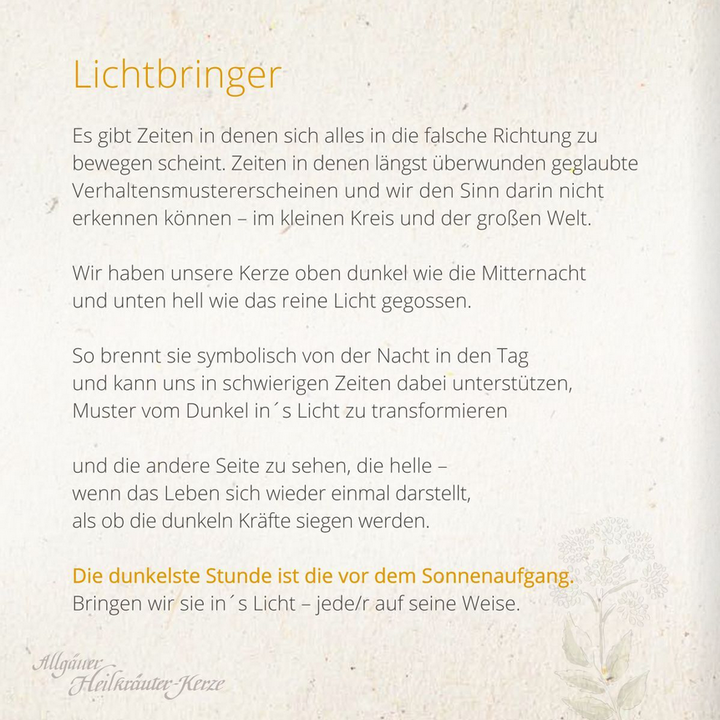 LICHTBRINGER - Zeitgeist - Limitierte Sonderedition - Allgäuer Heilkräuter Kerze