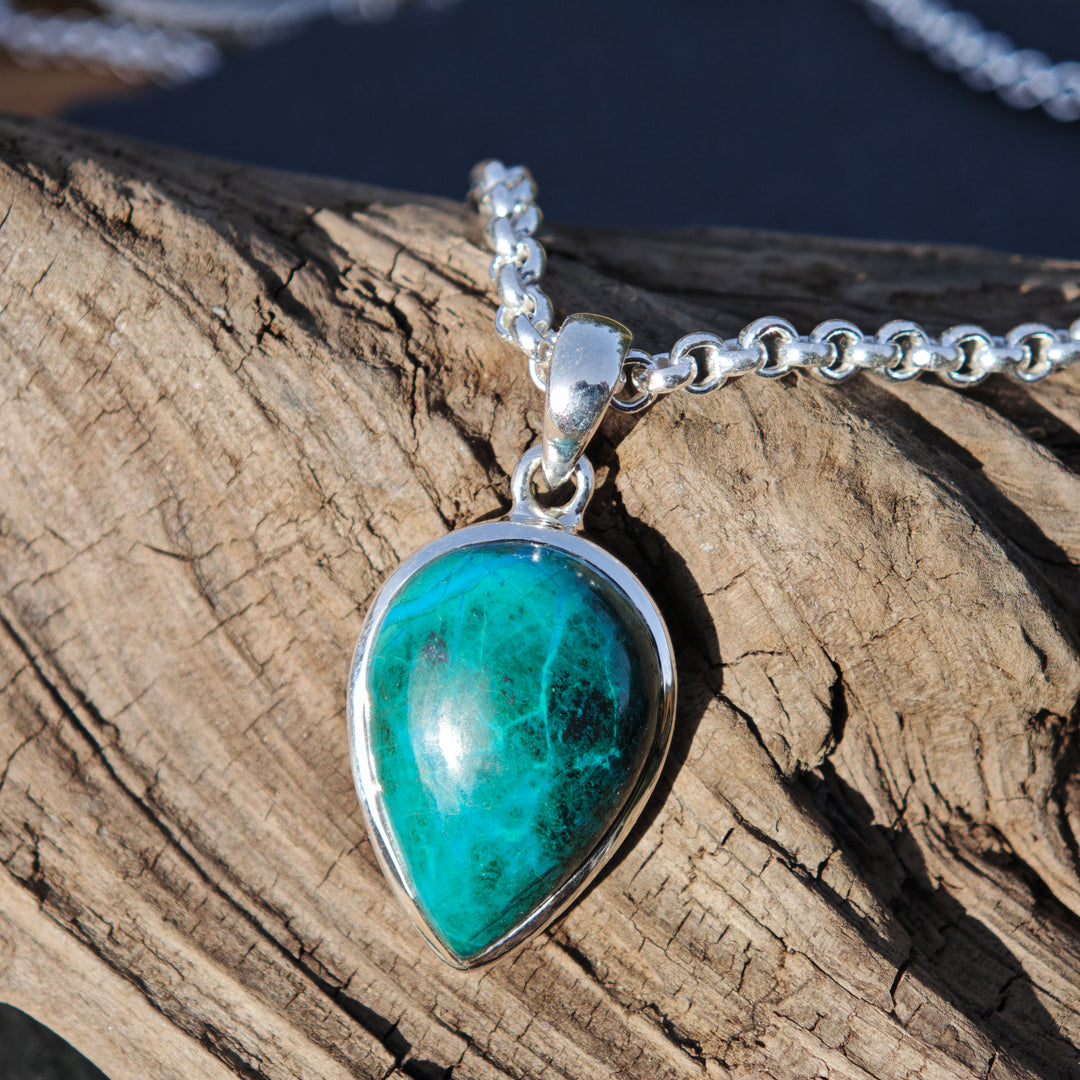 Chrysokoll (Ausgeglichenheit) Tropfen gefasst in Silber 925