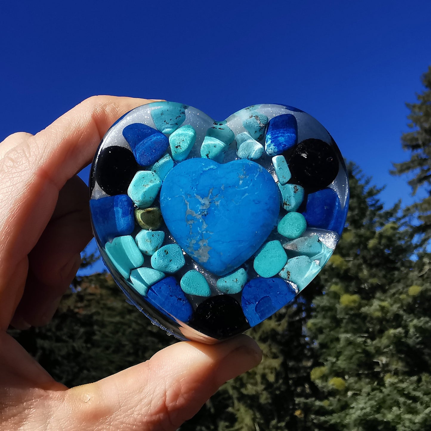Orgone Herz ENTSPANNUNG WAHRHEIT & ENERGETISCHER SCHUTZ Magnesit Lapislazuli Schwarzer Turmalin