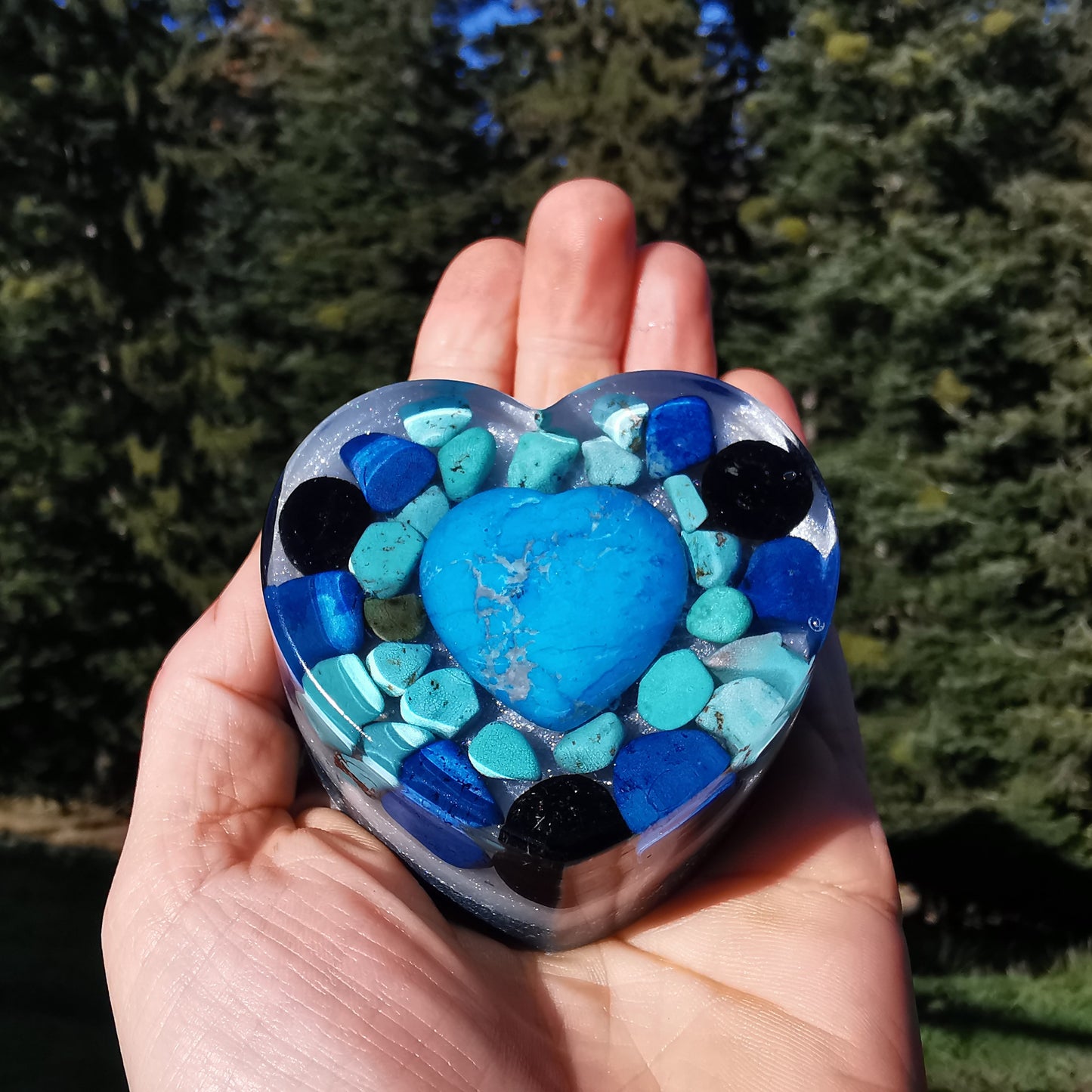 Orgone Herz ENTSPANNUNG WAHRHEIT & ENERGETISCHER SCHUTZ Magnesit Lapislazuli Schwarzer Turmalin