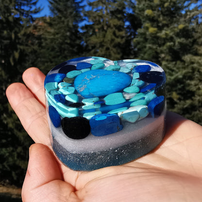 Orgone Herz ENTSPANNUNG WAHRHEIT & ENERGETISCHER SCHUTZ Magnesit Lapislazuli Schwarzer Turmalin