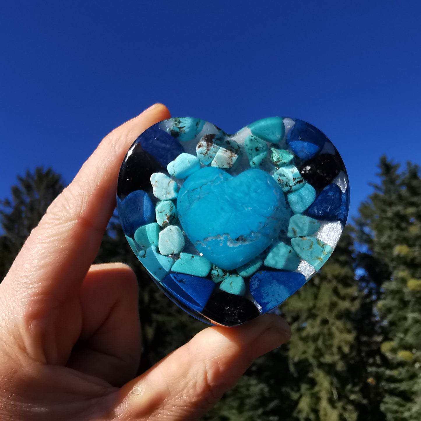 Orgone Herz ENTSPANNUNG WAHRHEIT & ENERGETISCHER SCHUTZ Magnesit Lapislazuli Schwarzer Turmalin