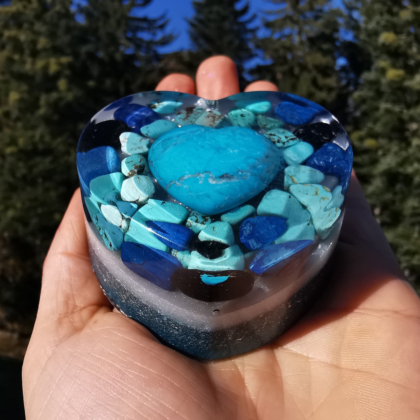 Orgone Herz ENTSPANNUNG WAHRHEIT & ENERGETISCHER SCHUTZ Magnesit Lapislazuli Schwarzer Turmalin