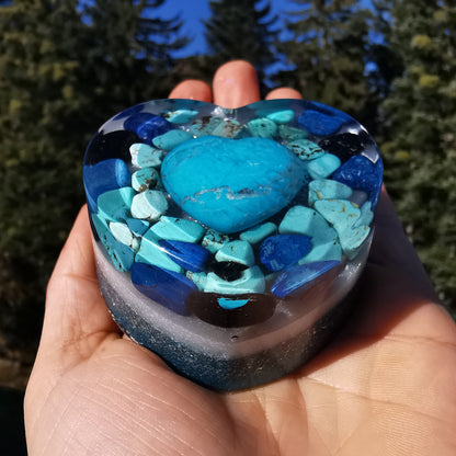 Orgone Herz ENTSPANNUNG WAHRHEIT & ENERGETISCHER SCHUTZ Magnesit Lapislazuli Schwarzer Turmalin