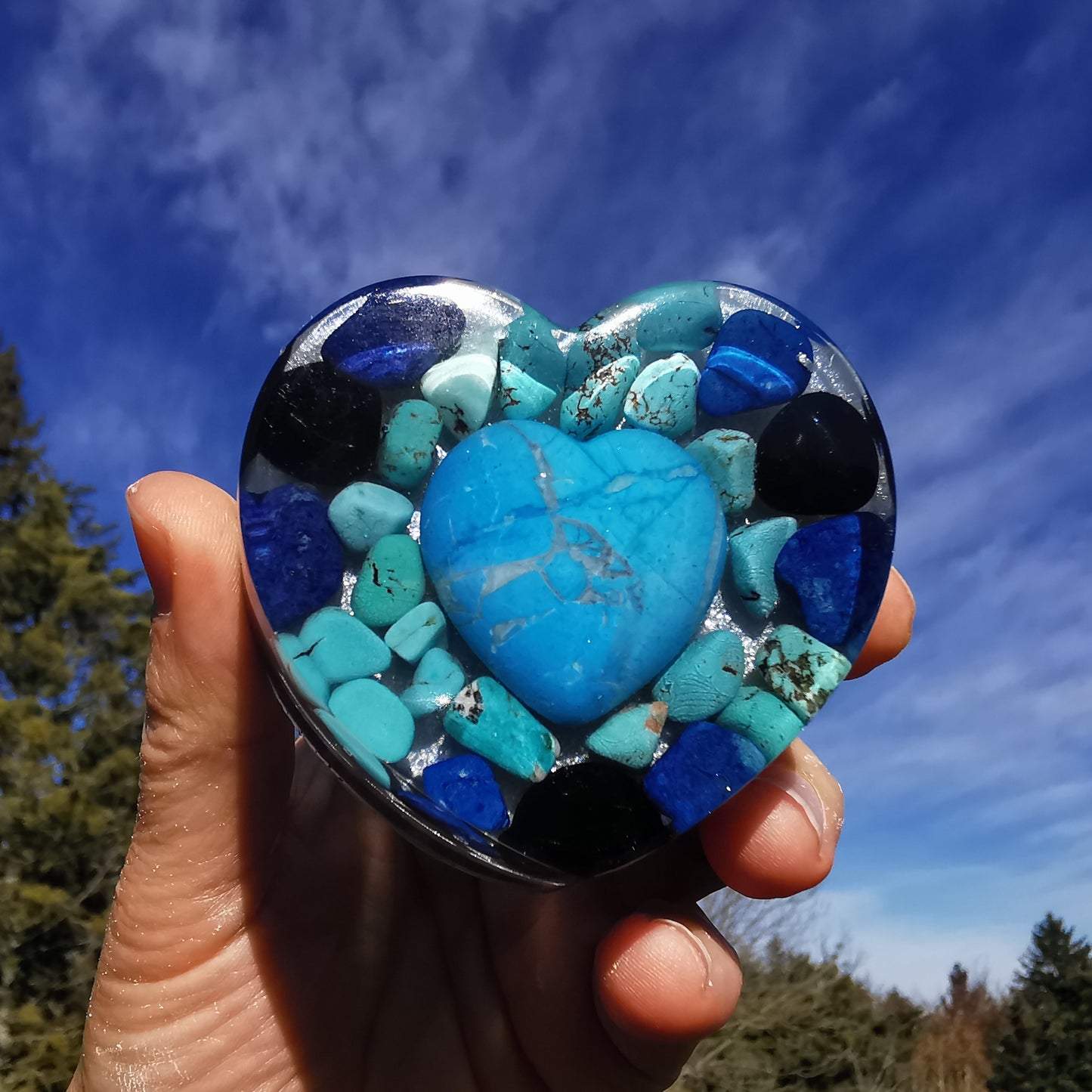 Orgone Herz ENTSPANNUNG WAHRHEIT & ENERGETISCHER SCHUTZ Magnesit Lapislazuli Schwarzer Turmalin