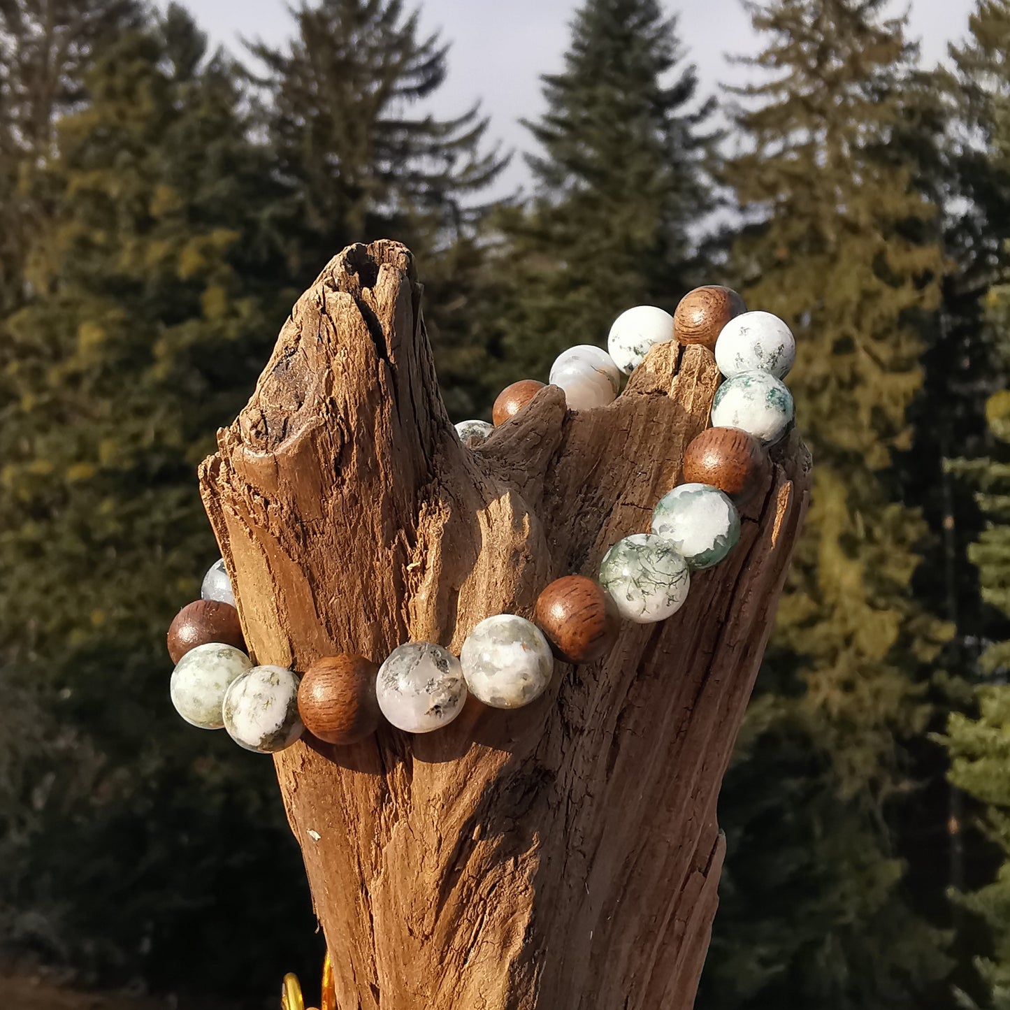 Heilstein Armband NatUR VERBINDUNG Baumachat graues Holz 8mm