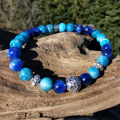 Heilstein Armband INNERE STÄRKE Kyanit Apatit 6mm Kugeln S925 Kugel