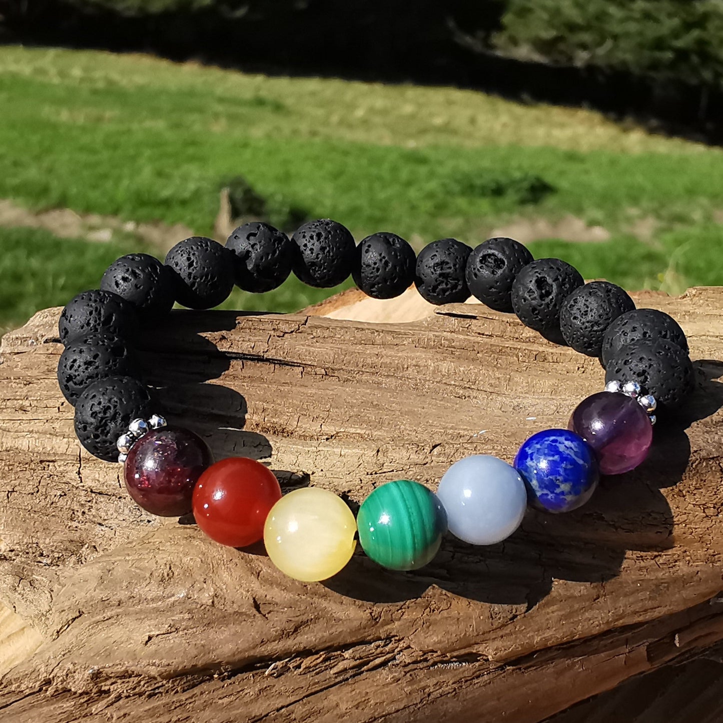Heilstein Armband LAVA & CHAKRA STONES 8mm Kugeln