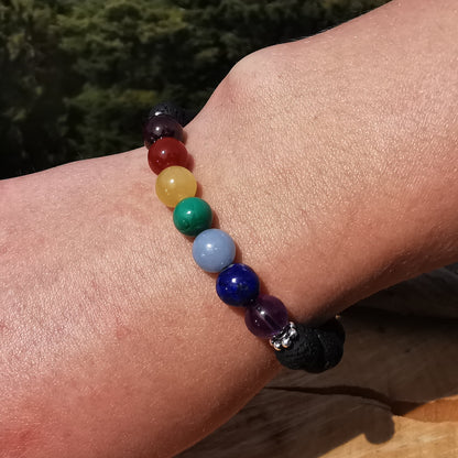 Heilstein Armband LAVA & CHAKRA STONES 8mm Kugeln