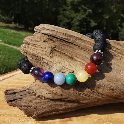 Heilstein Armband LAVA & CHAKRA STONES 8mm Kugeln