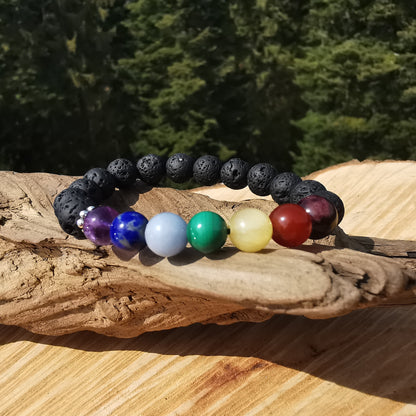 Heilstein Armband LAVA & CHAKRA STONES 8mm Kugeln