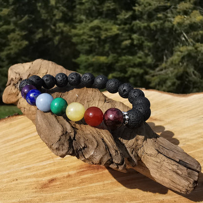 Heilstein Armband LAVA & CHAKRA STONES 8mm Kugeln