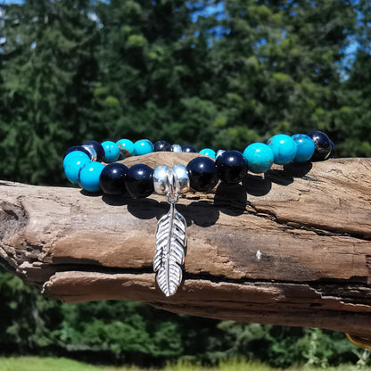 Heilstein Armband SCHUTZ & SEELENFRIEDEN Arizona Tükis Schwarzer Tumalin Feder Charm 6mm Kugeln