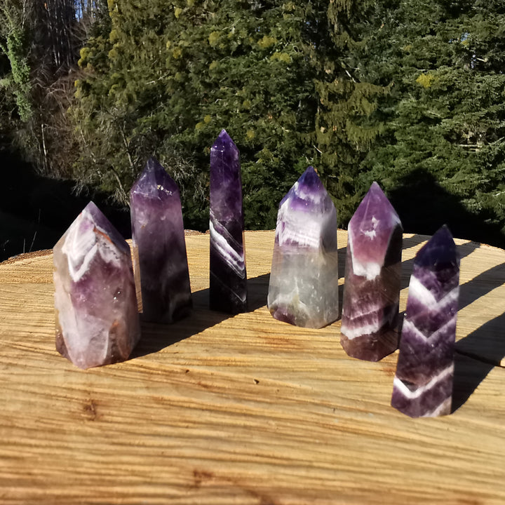 Amethyst (Chevron) Spitzen poliert 6 Unikate zur individuellen Auswahl