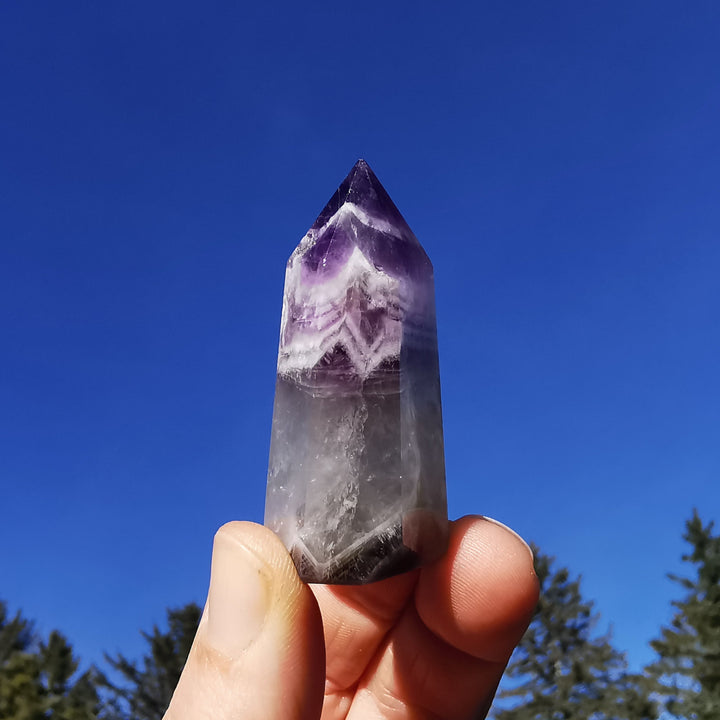 Amethyst (Chevron) Spitzen poliert 6 Unikate zur individuellen Auswahl