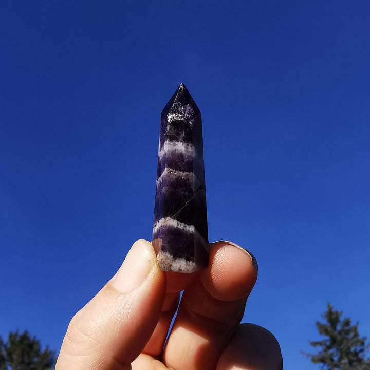 Amethyst (Chevron) Spitzen poliert 6 Unikate zur individuellen Auswahl