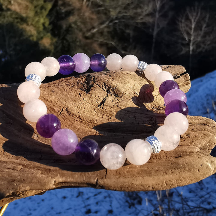 Edelstein Frauen Armband LIEBE VOLL & INNERER FRIEDEN Amethyst Morganit S925 8mm