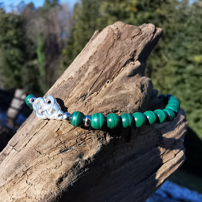 Armband NEUBEGINN Malachit keltischer Flechtknoten aus S925 4.5mm Kugeln