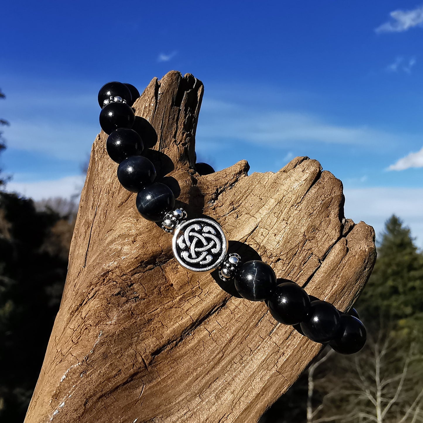Heilstein Armband MUT mit FALKENAUGE S925 keltisch 8mm Kugeln