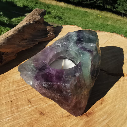 Rainbow fluorite lantern rough stone